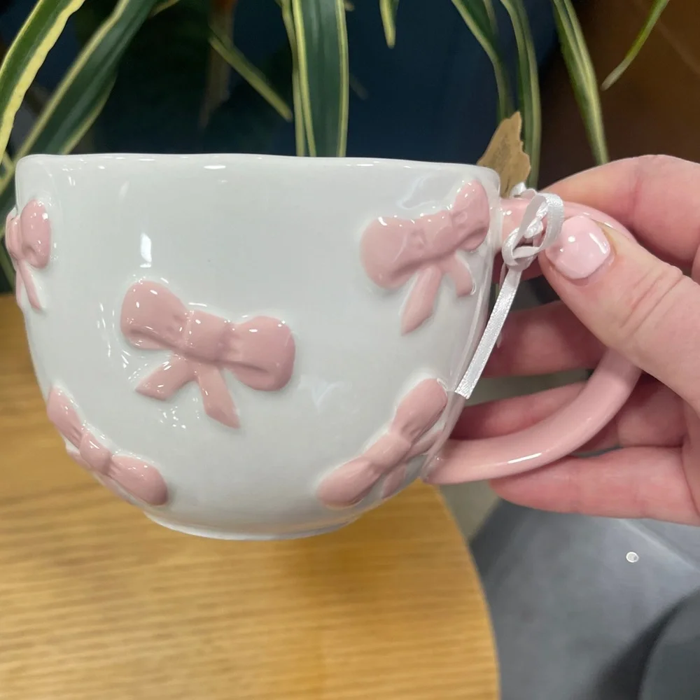 Pink Bow 🎀 Coquette Ceramic Coffee Mug NEW Handpainted viral